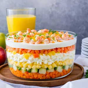 Рецепт Салат "Мимоза" с креветками и яблоком - Сборка салата