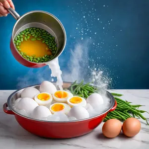 Рецепт Салат Нисуаз с говядиной и гранатовым соусом - Приготовление яиц и фасоли