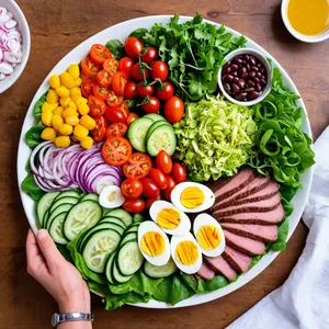Рецепт Салат Нисуаз с копченой грудинкой и яблочным уксусом - Сборка салата