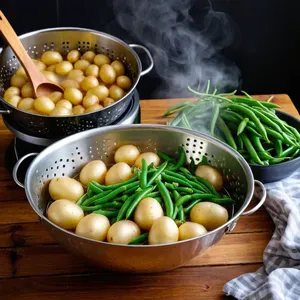 Рецепт Салат Нисуаз с копченой скумбрией и рукколой - Подготовка картофеля и стручковой фасоли