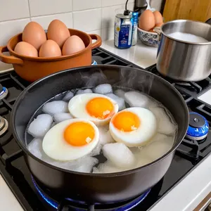Рецепт Салат Нисуаз с копченым лососем и спаржей - Варка яиц