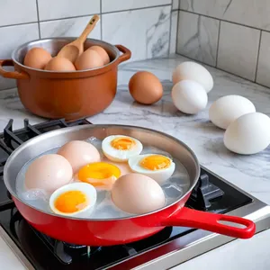 Рецепт Салат Нисуаз с лососем и стручковой фасолью - Варка яиц