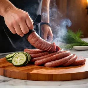 Рецепт Салат "Оливье" с копченой колбасой и хреновым соусом - Нарезка ингредиентов