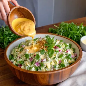 Рецепт Салат "Оливье" с копченой курицей и грушей - Заправка салата