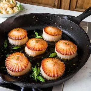 Рецепт Салат с гребешками и фейхоа в медово-имбирной заправке - Обжарка гребешков