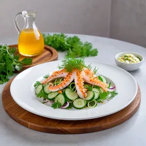 Рецепт Салат с кальмарами и огурцом в медово-горчичной заправке - Подача