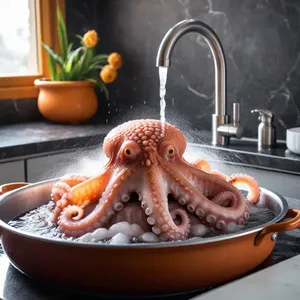Рецепт Салат с осьминогом и гранатом в кунжутной заправке - Подготовка осьминога