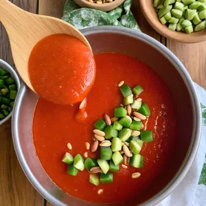 Рецепт Сальморехо с фейхоа и кедровыми орешками - Добавление фейхоа и кедровых орешков