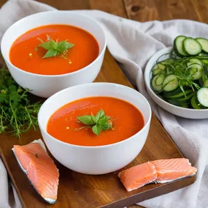 Рецепт Сальморехо с копченым лососем и огурцом - Подача блюда