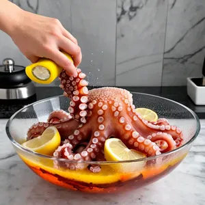 Рецепт Сашими из осьминога с чесночным маслом - Маринование осьминога