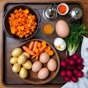 Рецепт Сельдь под шубой с ананасом и фисташками - Подготовка овощей и яиц