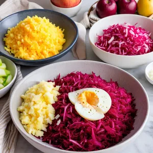 Рецепт Сельдь под шубой с яблоком и свеклой - Нарезка овощей и яиц
