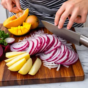 Рецепт Сельдь под шубой с манго и кедровыми орешками - Нарезка ингредиентов