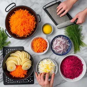 Рецепт Сельдь под шубой с маракуйей и пеканами - Нарезка основных ингредиентов