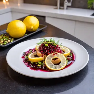 Рецепт Сельдь с гранатовым соусом и фисташковой крошкой - Сборка блюда