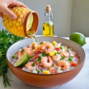 Рецепт Севиче из креветок с ананасом и чили - Сборка севиче