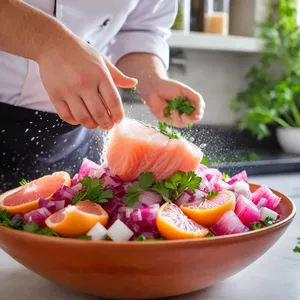 Рецепт Севиче из морского окуня с грейпфрутом и кинзой - Сборка севиче