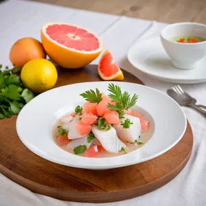 Рецепт Севиче из морского окуня с грейпфрутом и кинзой - Подача