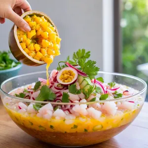 Рецепт Севиче из желтохвоста с маракуйей и кинзой - Сборка севиче