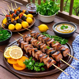 Рецепт Шашлык из свинины с черносливом и горчицей - Подача