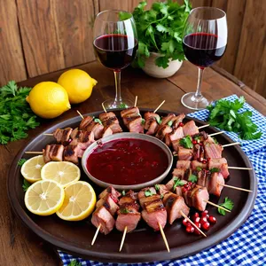 Рецепт Шашлык из свинины с гранатовым соусом - Подача шашлыка