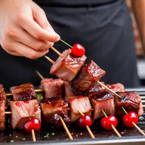 Рецепт Шашлык из свинины с вишней и розмарином - Нанизывание шашлыка
