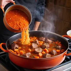 Рецепт Щи с бараниной и розмарином - Обжарка мяса и овощей