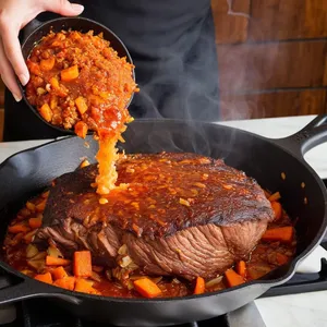 Рецепт Щи с копченой грудинкой и перловкой - Обжарка овощей и грудинки