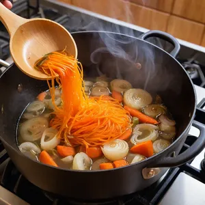 Рецепт Щи с квашеной капустой и свининой - Обжарка лука и моркови