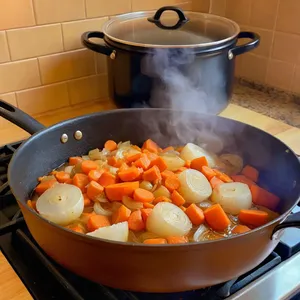 Рецепт Щи с рыбой и сельдереем - Обжарка лука и моркови