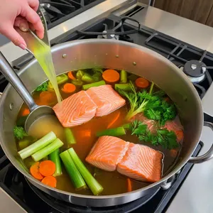 Рецепт Щи с рыбой и сельдереем - Добавление рыбы и сельдерея