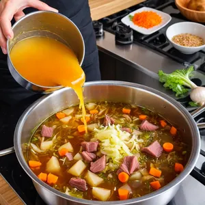 Рецепт Щи с уткой и грушей - Добавление овощей в бульон