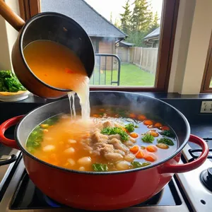 Рецепт Щи с вялеными томатами и чесноком - Заливка водой и варка