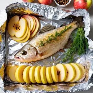 Рецепт Щука в фольге с яблоками и можжевельником - Формирование блюда