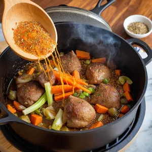 Рецепт Шурпа из кролика с корнем сельдерея и тмином - Обжарка мяса и овощей