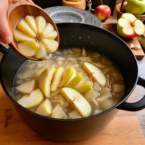 Рецепт Шурпа из утки с черносливом и яблоками - Добавление яблок и чеснока