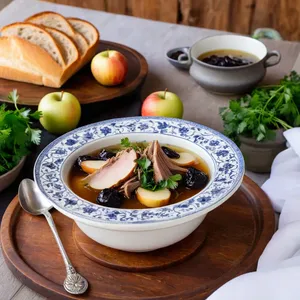 Рецепт Шурпа из утки с черносливом и яблоками - Подача и украшение
