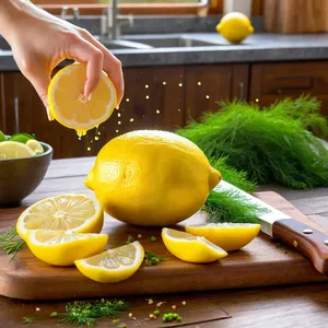Рецепт Скумбрия в фольге с лимоном и укропом - Нарезка лимона и укропа