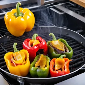 Рецепт Сладкий перец гриль с сыром фета и оливками - Обжарка перца на гриле
