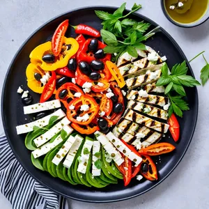 Рецепт Сладкий перец гриль с сыром фета и оливками - Сборка блюда