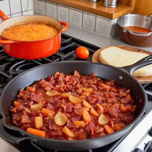 Рецепт Солянка с беконом и солеными груздями - Обжарка бекона и овощей