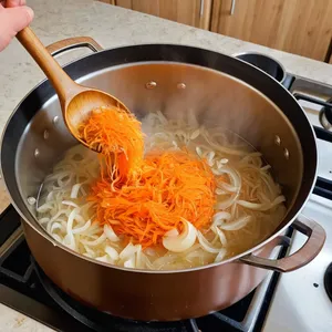 Рецепт Солянка с индейкой и вялеными томатами - Обжарка лука и моркови