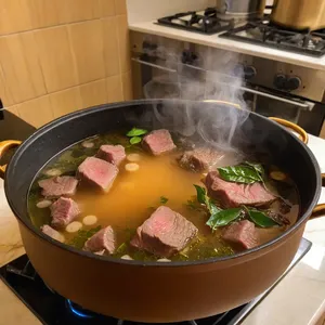 Рецепт Солянка с копченой колбасой и маслинами - Подготовка мяса и бульона