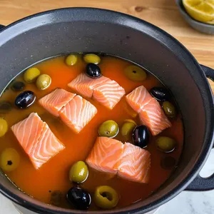 Рецепт Солянка с копченым лососем и укропом - Добавление лосося и оливок