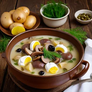 Рецепт Солянка с копчёной корейкой и солёными лисичками - Финальное приготовление и подача