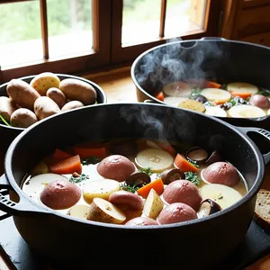 Рецепт Солянка с копчёной сарделькой и солёными опятами - Добавление основных компонентов