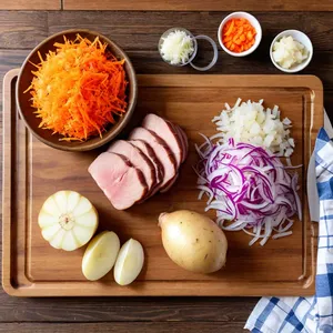 Рецепт Солянка с копчёной свининой и квашеной капустой - Подготовка ингредиентов