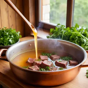 Рецепт Солянка с копчёными колбасками и солёными грибами - Подготовка мяса и бульона
