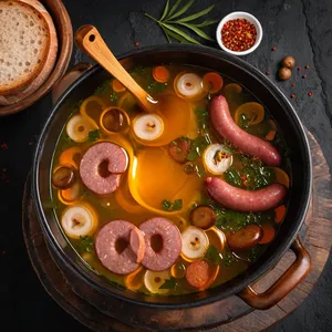 Рецепт Солянка с копчёными колбасками и солёными грибами - Сборка солянки