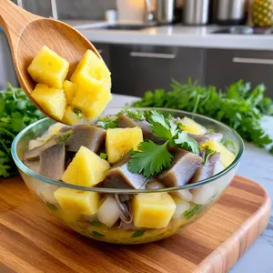 Рецепт Солёная сельдь с ананасом и кинзой - Смешивание ингредиентов
